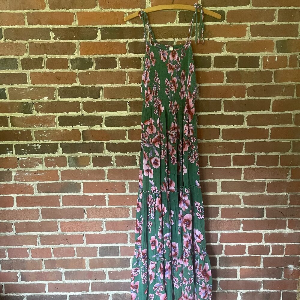 Free People Garden Party Maxi Dress in Green and Pink Floral, size Medium